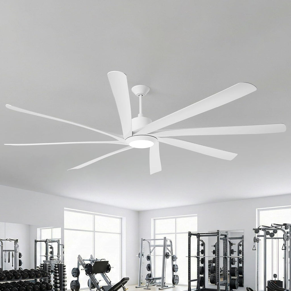 100 Inch Ceiling Fans with Lights and Remote, Large Industrial Ceiling Fan with High Airflow DC Motor, 8 ABS Blades Reversible Quiet Commencial Fan for Shop, Garage, Living Room, Warehouse, White