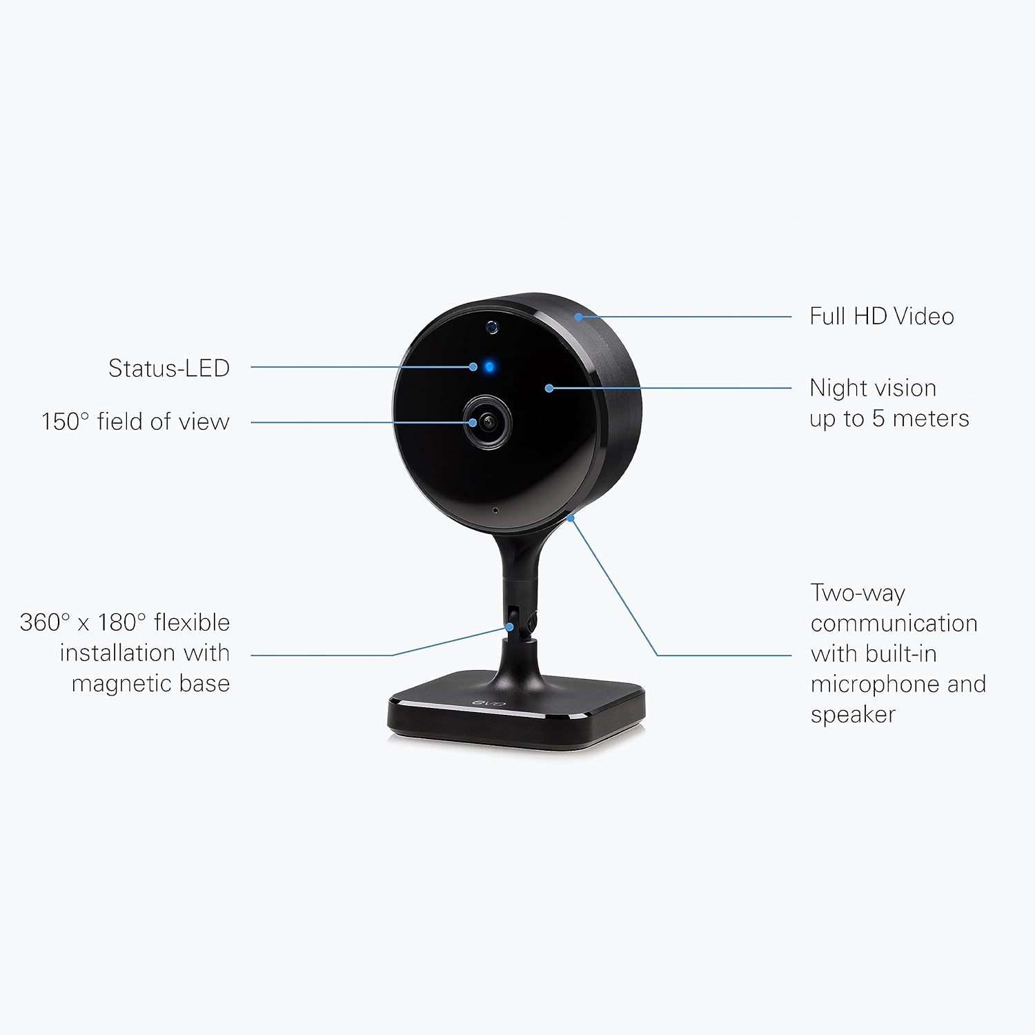Eve Cam (Apple Home) – Smart Indoor Camera, 1080p Resolution, Wi-Fi, 100% Privacy, HomeKit Secure Video, iPhone Notifications, Microphone & Speaker, Night Vision, Flexible Installation