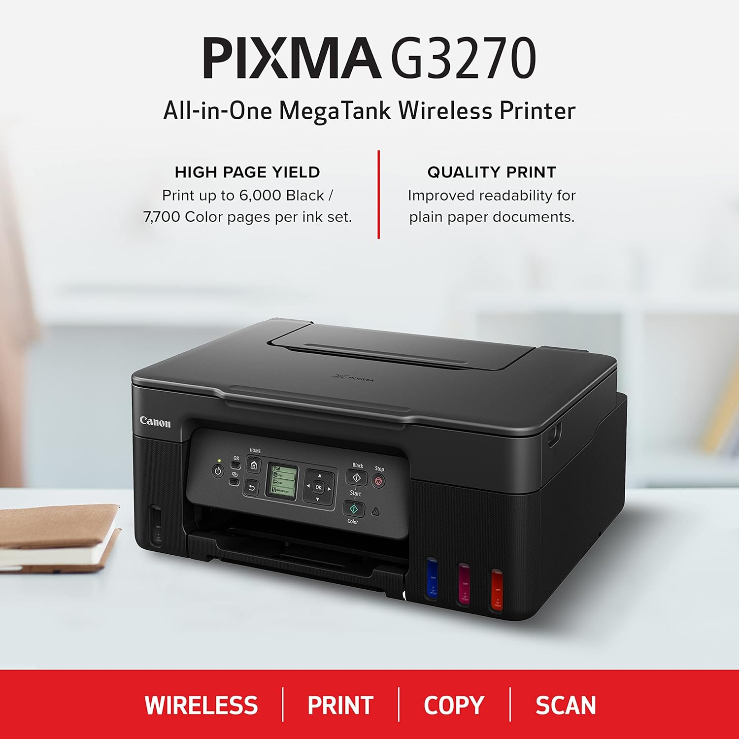 Canon MegaTank G3270 All-in-One Wireless Inkjet Printer, Home Use, Print, Scan and Copy