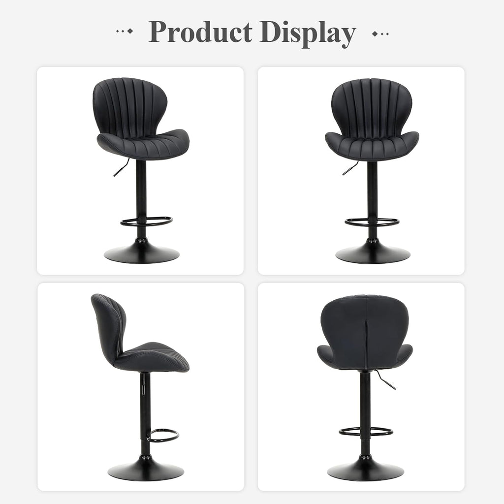 COLAMY Bar Stools Set of 4, Modern Swivel Bar Chairs, Adjustable Faux Leather Upholstered Barstools Counter Height with High Backrest for Bar, Kitchen Island, Dining Room, Black