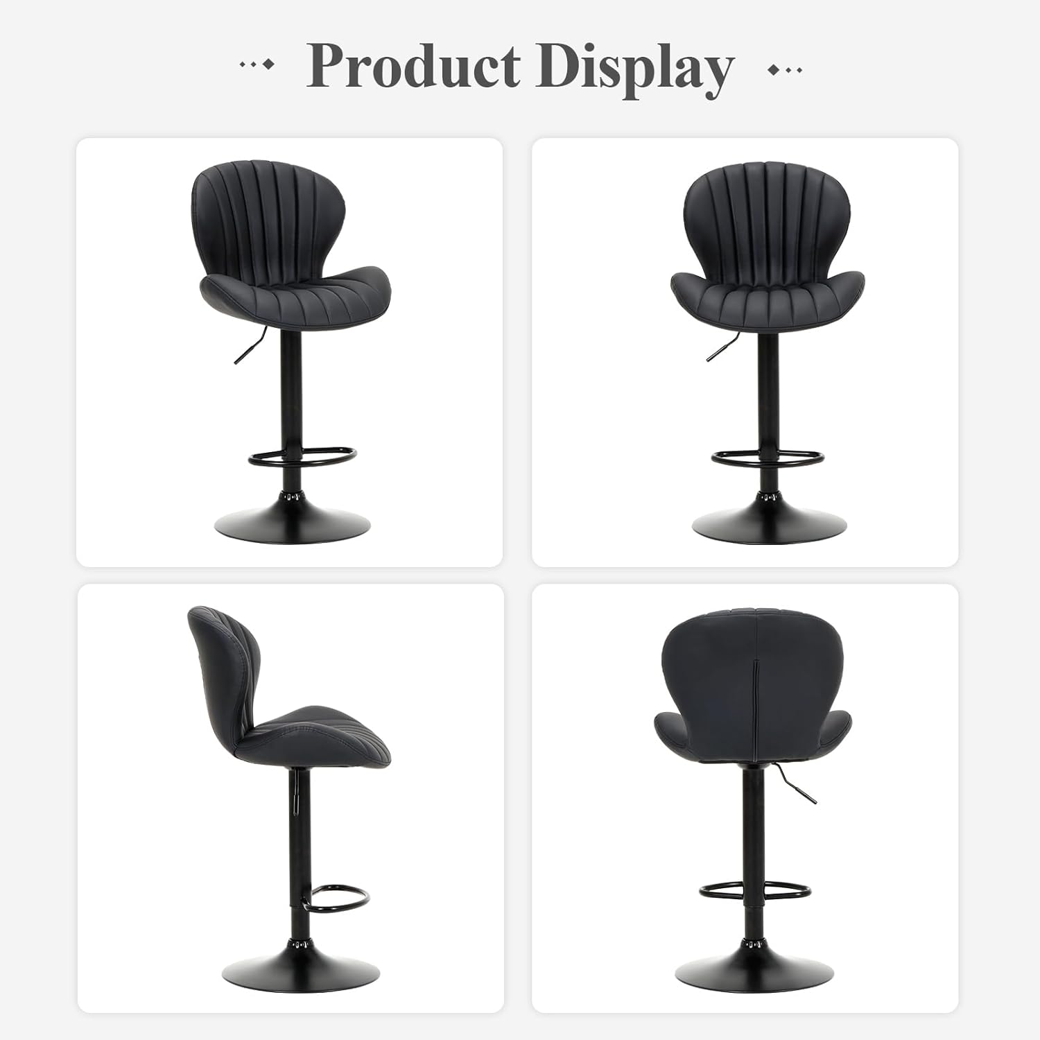 COLAMY Bar Stools Set of 4, Modern Swivel Bar Chairs, Adjustable Faux Leather Upholstered Barstools Counter Height with High Backrest for Bar, Kitchen Island, Dining Room, Black