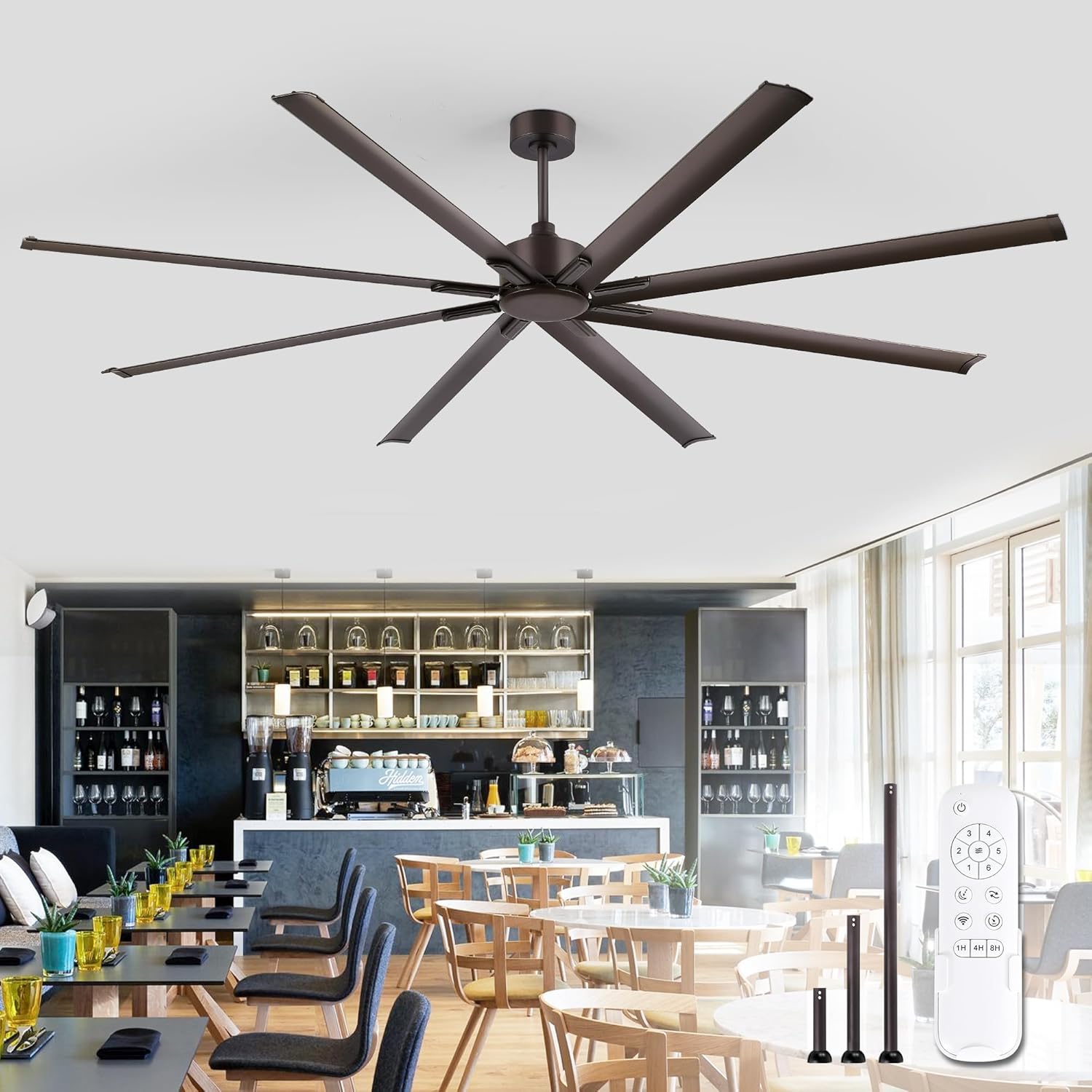 ZMISHIBO 96 Inch Ceiling Fans No Light, Large Industrial Ceiling Fan with 8 Aluminium Blades, Quiet DC Motor, 6 Speeds, Modern Ceiling Fan without Light for Garage/shop/living room,Oil-bronze