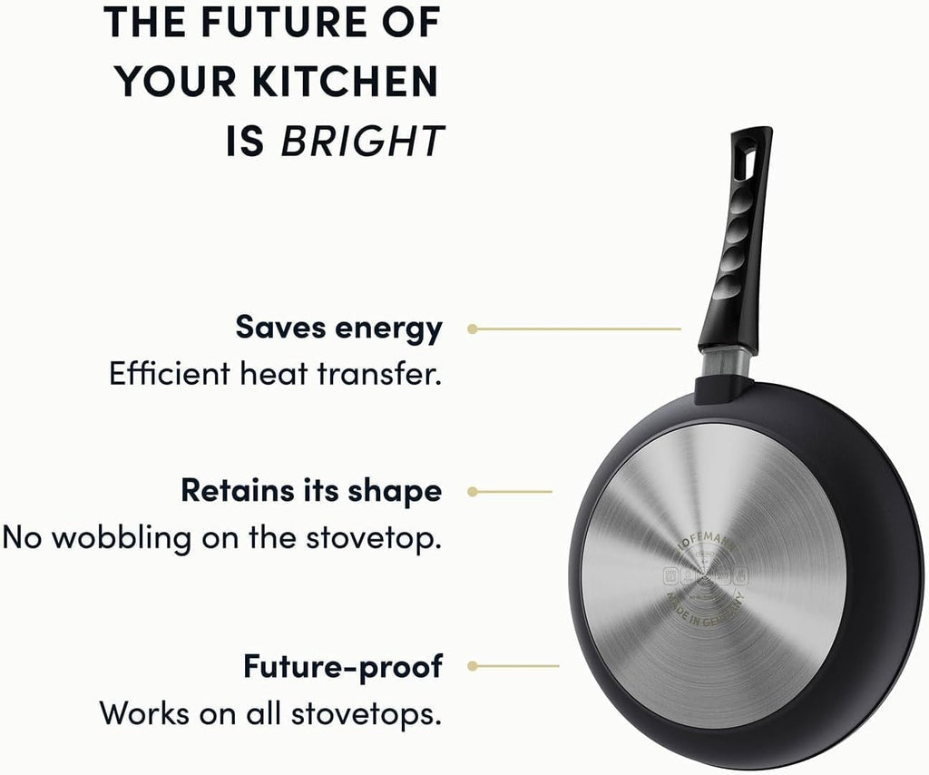 Hoffmann Nonstick Frying Pan Set (2-Piece) – PFAS-Free, Non Toxic, Made in Germany, 11" Deep + Flat Skillet with Lid, Induction Ready, Heavy Cast Aluminum (StonIQ Series)