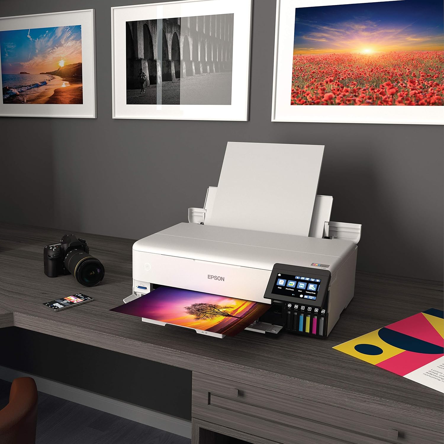 Epson EcoTank Photo ET-8550 Wireless Wide-Format Color All-in-One Supertank Printer - Scanner, Copier - Ethernet - 4.3-inch Color Touchscreen