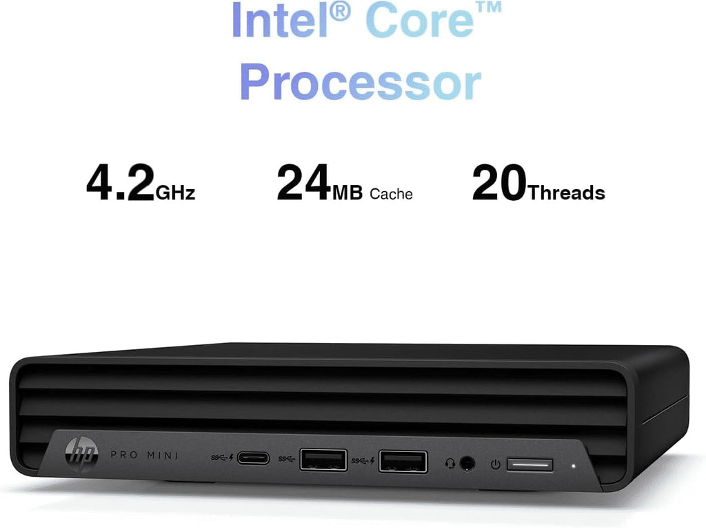 HP ProDesk 400 G9 mini PC, Intel Core i5-12400T, DDR4 RAM, PCIe SSD, Wi-Fi 6, triple display support, Windows 11 Pro