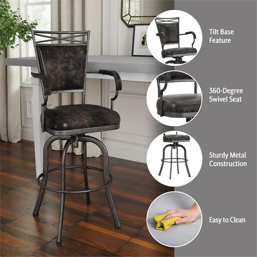 Hillsdale Bridgetown Metal Bar Height Swivel Stool, Pewter