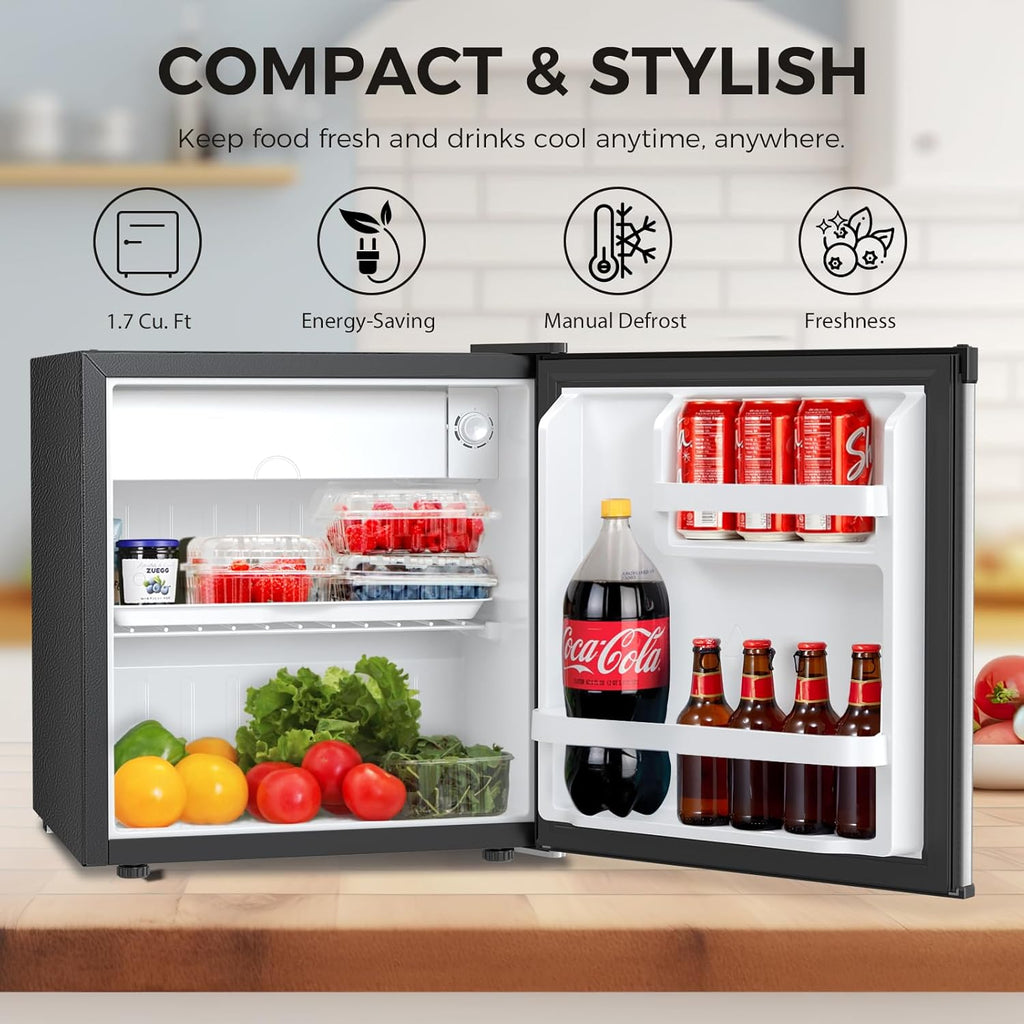 Antarctic Star 1.7 Cu.Ft Compact Refrigerator,Adjustable Thermostat,Removable Glass Shelf,Single Reversible Door Mini Fridge for Bedroom,Office,Dorm,Silver