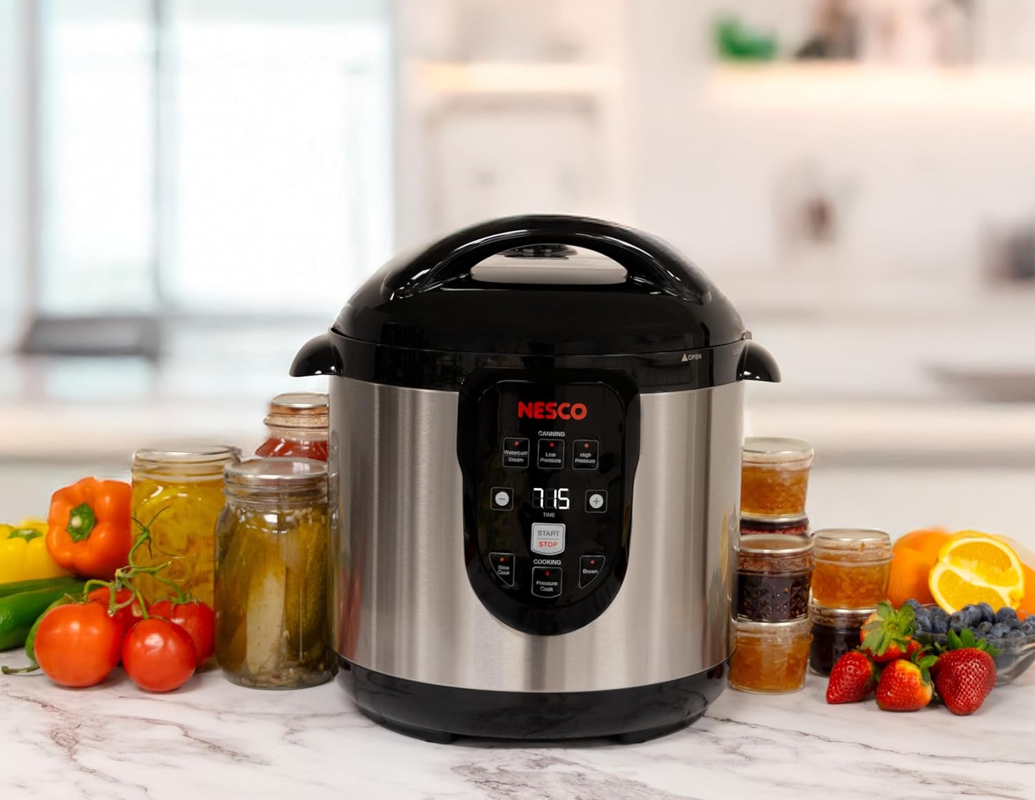NESCO NPC‑9 Smart Electric Pressure Canner and Cooker for Home Food Preservation, 9.5‑Quart Stainless Steel with Digital Controls