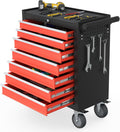 7-Drawer High Capacity Rolling Tool Box, Removable Cabinet Storage Tool Chest with Wheels and Drawers, Detachable Toolbox with Lock for Mechanics Garage Workshop and Tool Room (Black&red)