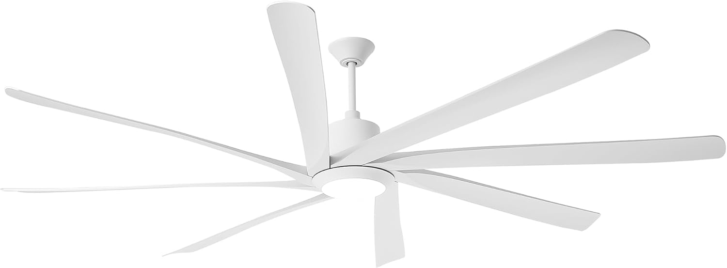 100 Inch Ceiling Fans with Lights and Remote, Large Industrial Ceiling Fan with High Airflow DC Motor, 8 ABS Blades Reversible Quiet Commencial Fan for Shop, Garage, Living Room, Warehouse, White