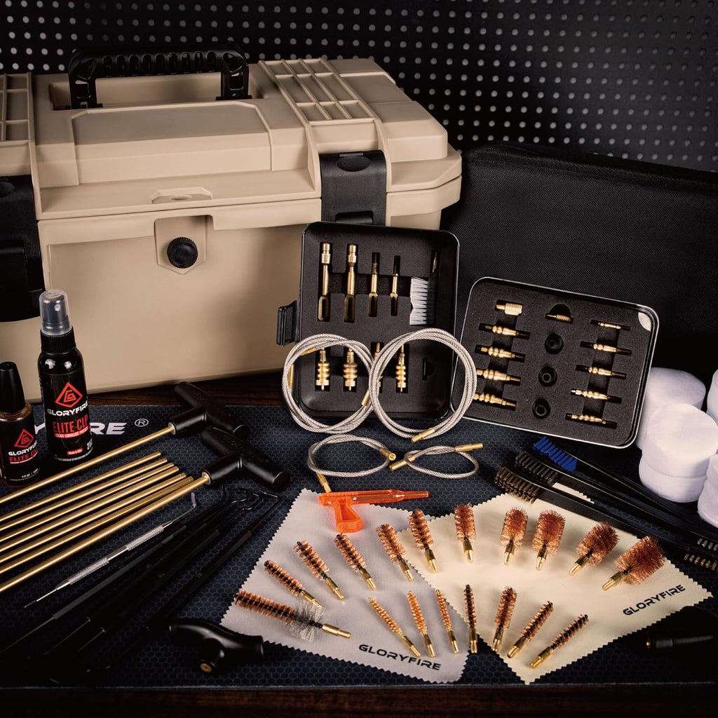 GLORYFIRE Deluxe Universal Gun Cleaning Kit - Highly Effective Cleaning Solutions for Hunting and Shooting - Compact