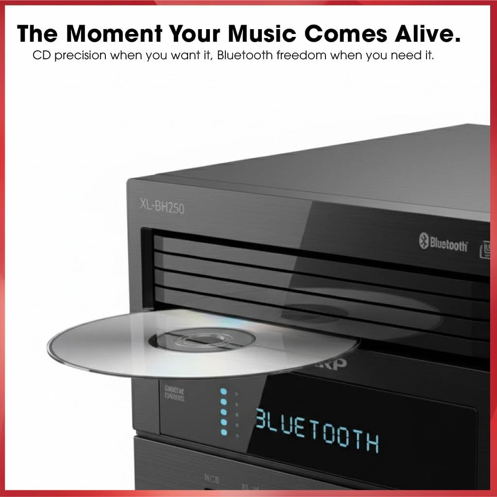 Sharp XL-BH250 Sharp 5-Disc Micro Shelf Executive Speaker System with Bluetooth, USB Port for MP3 Playback, AM/FM, Audio in for Digital Players
