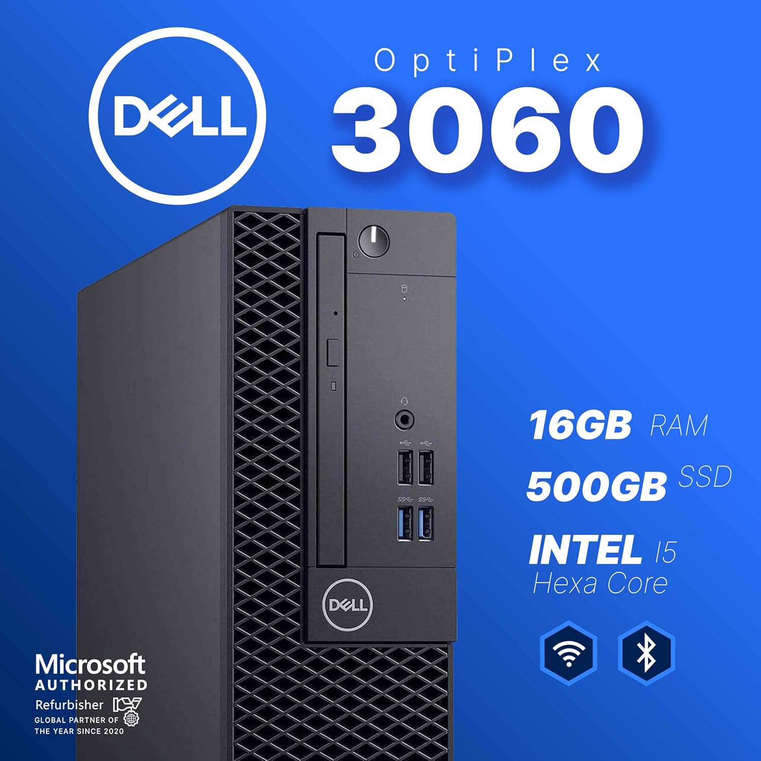 Dell OptiPlex 3060 Desktop | Intel i5 8th Gen | 16GB RAM | 500GB SSD | Win 11 Pro | 24" New LCD | RGB Keyboard + Mouse | RGB Speakers | 2K Webcam | Deskpad | Home & Office PC (Renewed)