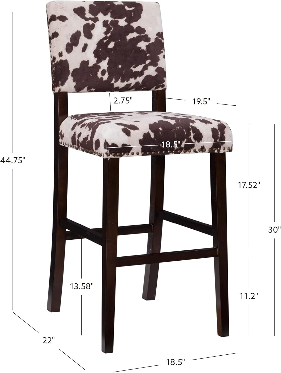 Linon Udder Madness Corey Bar Stool, 19"W x 22.5"D x 44.75"H, Brown