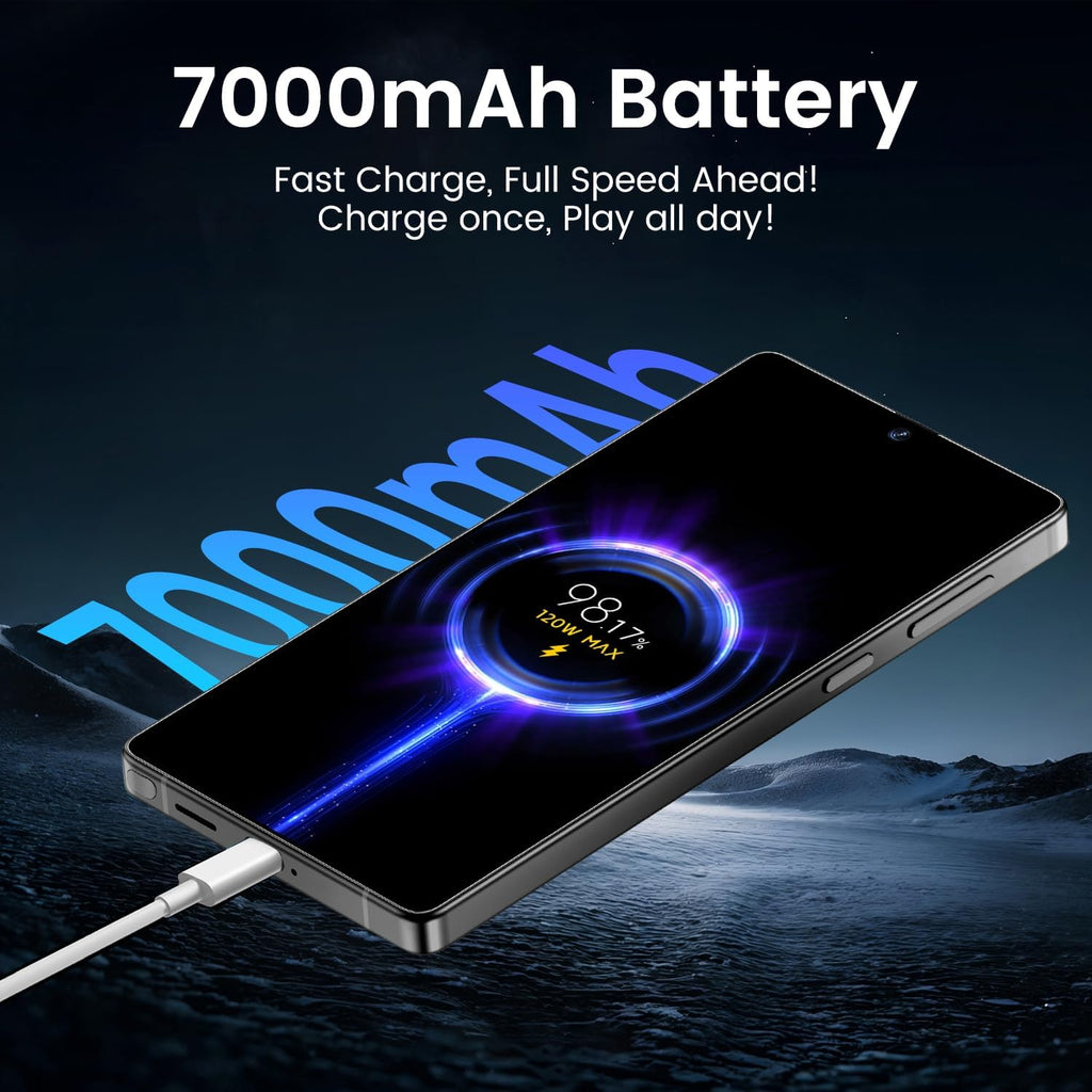 JQAKP I25 Ultra Smartphone 16+512GB | Android 14 | Snapdragon 8 Gen 3 | 68MP+108MP Dual Camera | 7000mAh Battery | 6.99" FHD+ Display | Outperform Competitors in Speed & Power (Black)