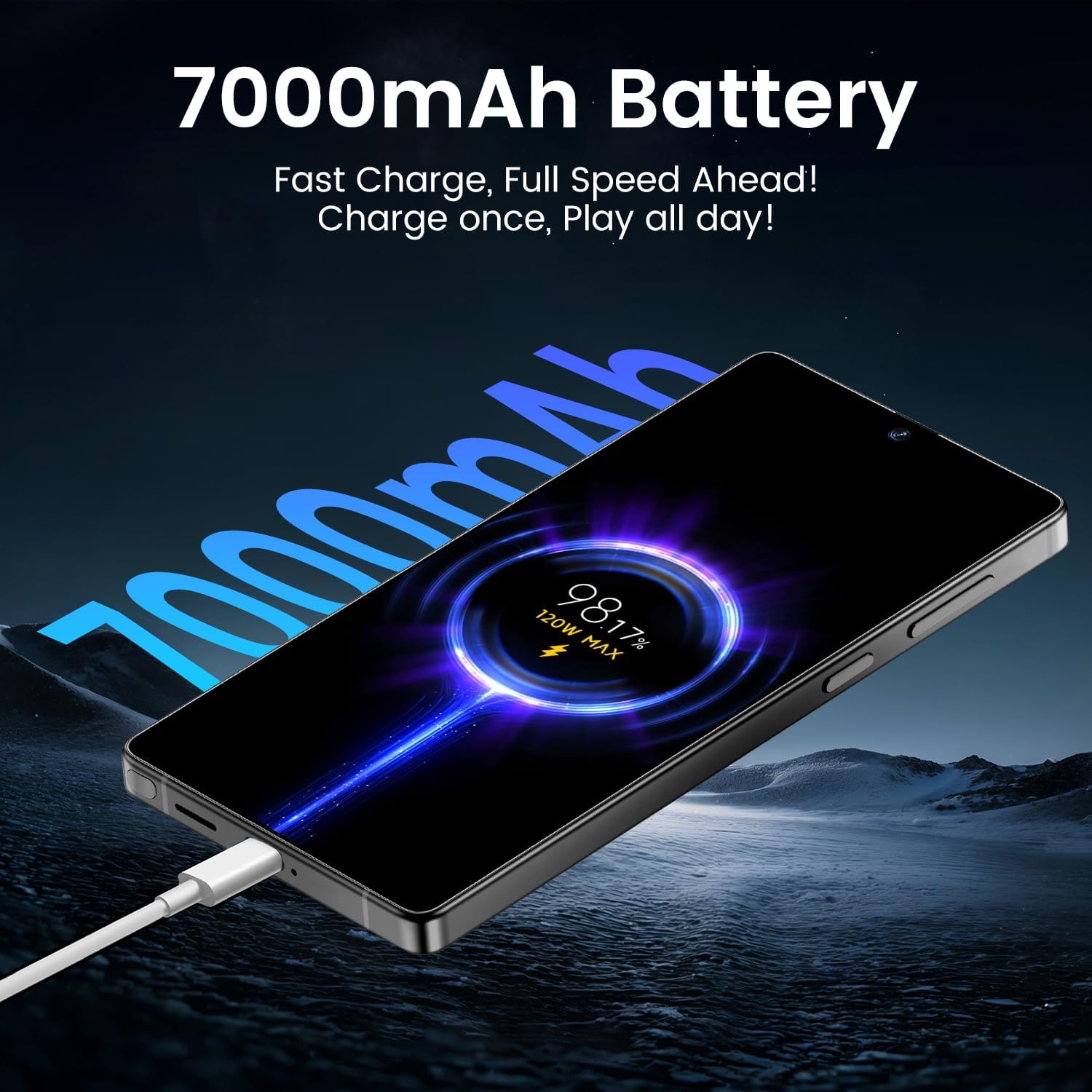 JQAKP I25 Ultra Smartphone 16+512GB | Android 14 | Snapdragon 8 Gen 3 | 68MP+108MP Dual Camera | 7000mAh Battery | 6.99" FHD+ Display | Outperform Competitors in Speed & Power (Black)