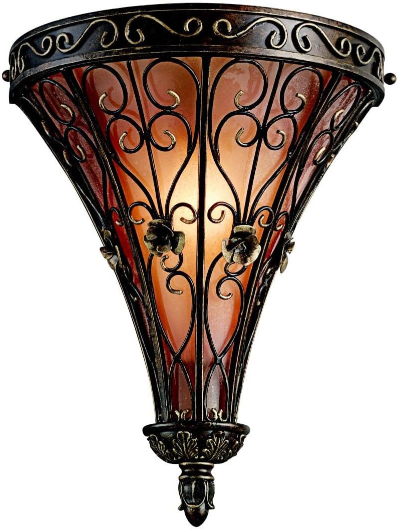 Kichler Marchesa 14.75" Wall Sconce in Terrene Bronze, 1-Light Hallway Light with Satin Etched Umber Seeded Glass, (14.75" H x 12.5" W), 45131TRZ