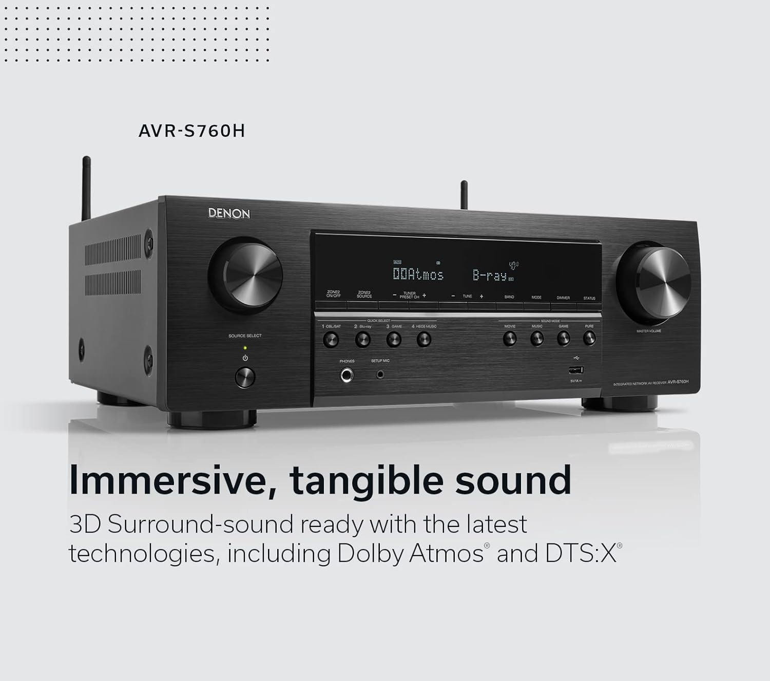 Denon AVR-S760H 7.2 Ch AVR - 75 W/Ch (2021 Model), Advanced 8K Upscaling, Dolby Atmos Height Virtualization, DTS Virtual:X & More, Built-in HEOS, Amazon Alexa Voice Control