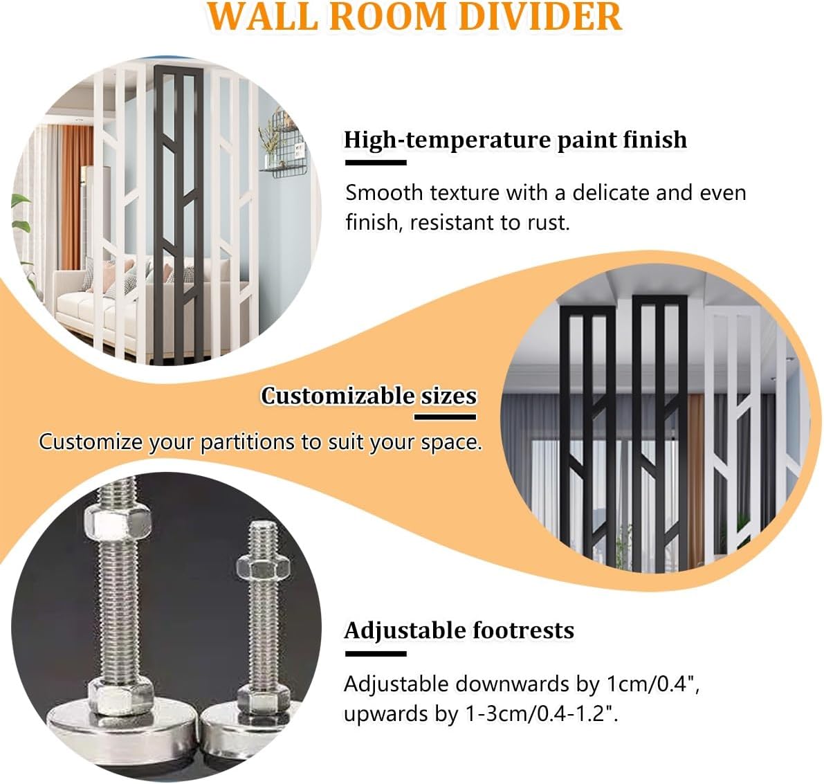 Tall Room Screens Partition Column, 1pc Metal Wall Partition Post Room Dividers, Privacy Screens Room Partition Post with Adjustable Feet for Home, Teahouse, Coffee Shop(Black,H95cm/37.4in)