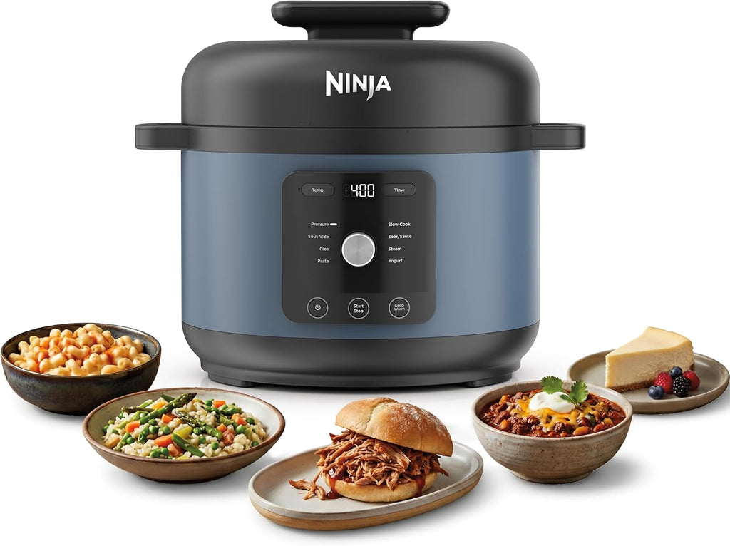 Ninja HyperHeat 9-in-1 Electric Pressure Cooker | 6.5 Qt Multi Cooker with Sear/Sauté, Slow Cooker, Rice Cooker, Sous Vide | 1200W | Fast Cooking, PFAS-Free Pot | Blue Macaron | PC201