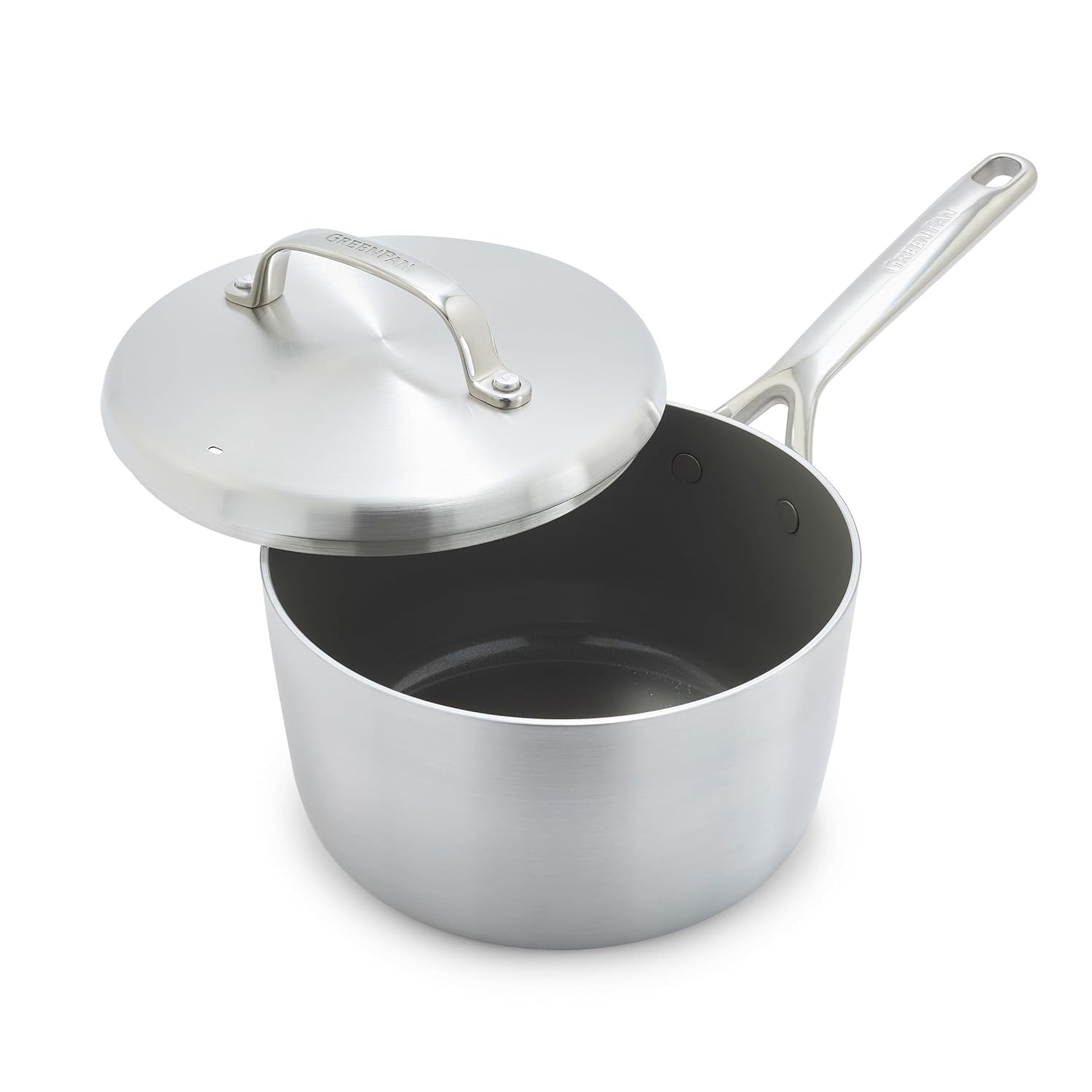 GreenPan GP5 3.26QT Saucepan with Lid, 5-Ply Stainless Steel, PFAS-Free Ceramic Nonstick, Soup Pot, Dishwasher and Oven Safe, Silver