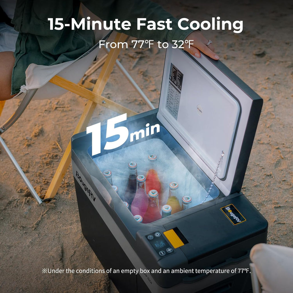 BougeRV 12 Volt Refrigerator, CRPRO VIP 30 Quart 12V Car Fridge (-8℉~50℉), Compressor Cooler with 12V/24 DC, 110-240 AC for Outdoor Camping Overlanding Truck RV SUV Van