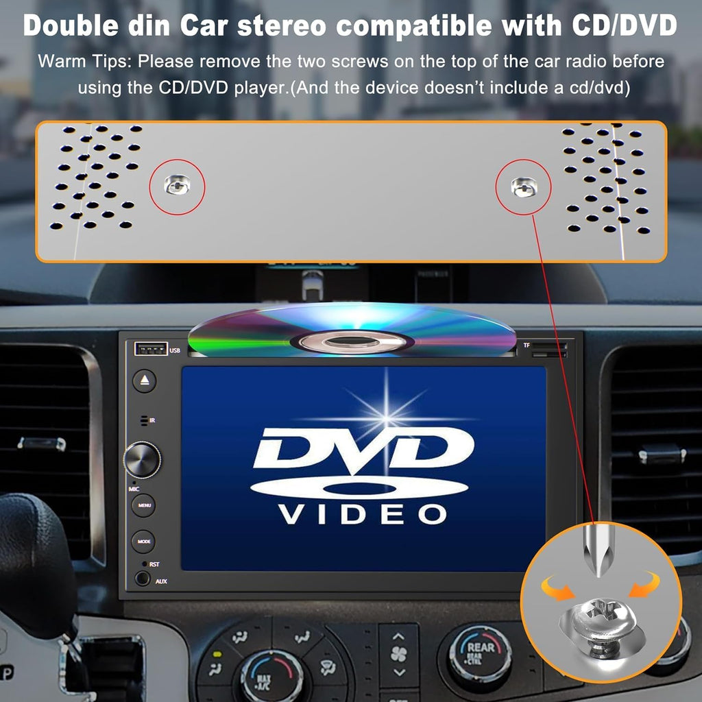 Double Din Car Stereo with Carplay & Android Auto, Adapter-Universe 7 Inch Car Radio with CD/DVD Player Support Back up Camera, Bluetooth & Voice Control, Mirror Link, Subwoofer, SWC, Subwoofer, AM/FM