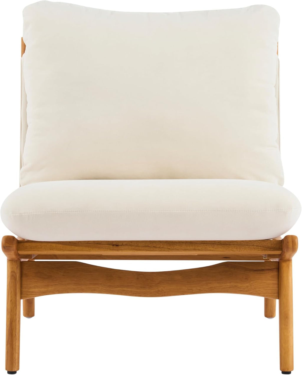 Christopher Knight Home Vista Low Profile Accent Chair Set of 2 with Removable Cushion, Solid Wood Armless Lounge Chair, Fabric Comfy Reading Chair for Bedroom, Beige+Natural