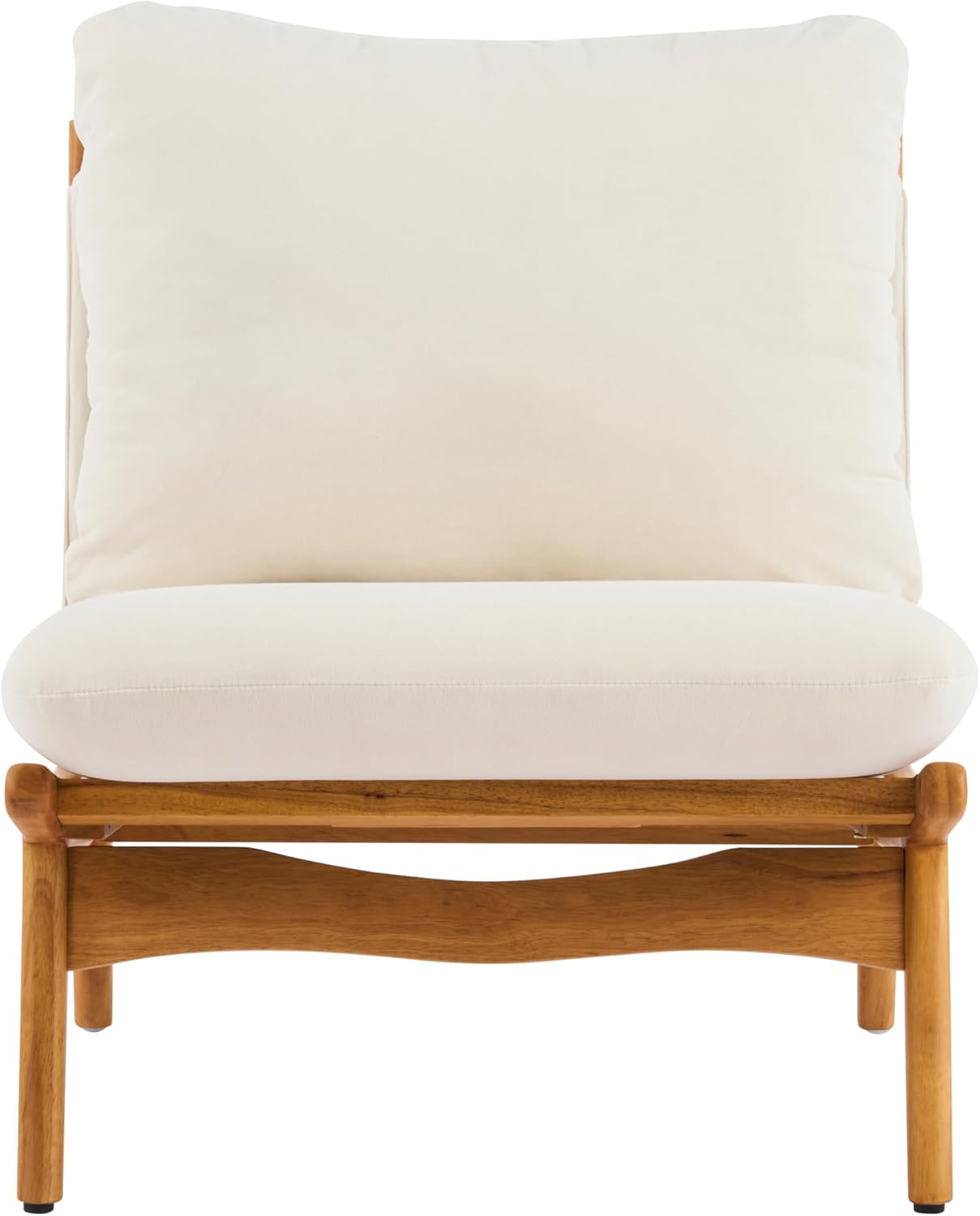Christopher Knight Home Vista Low Profile Accent Chair Set of 2 with Removable Cushion, Solid Wood Armless Lounge Chair, Fabric Comfy Reading Chair for Bedroom, Beige+Natural