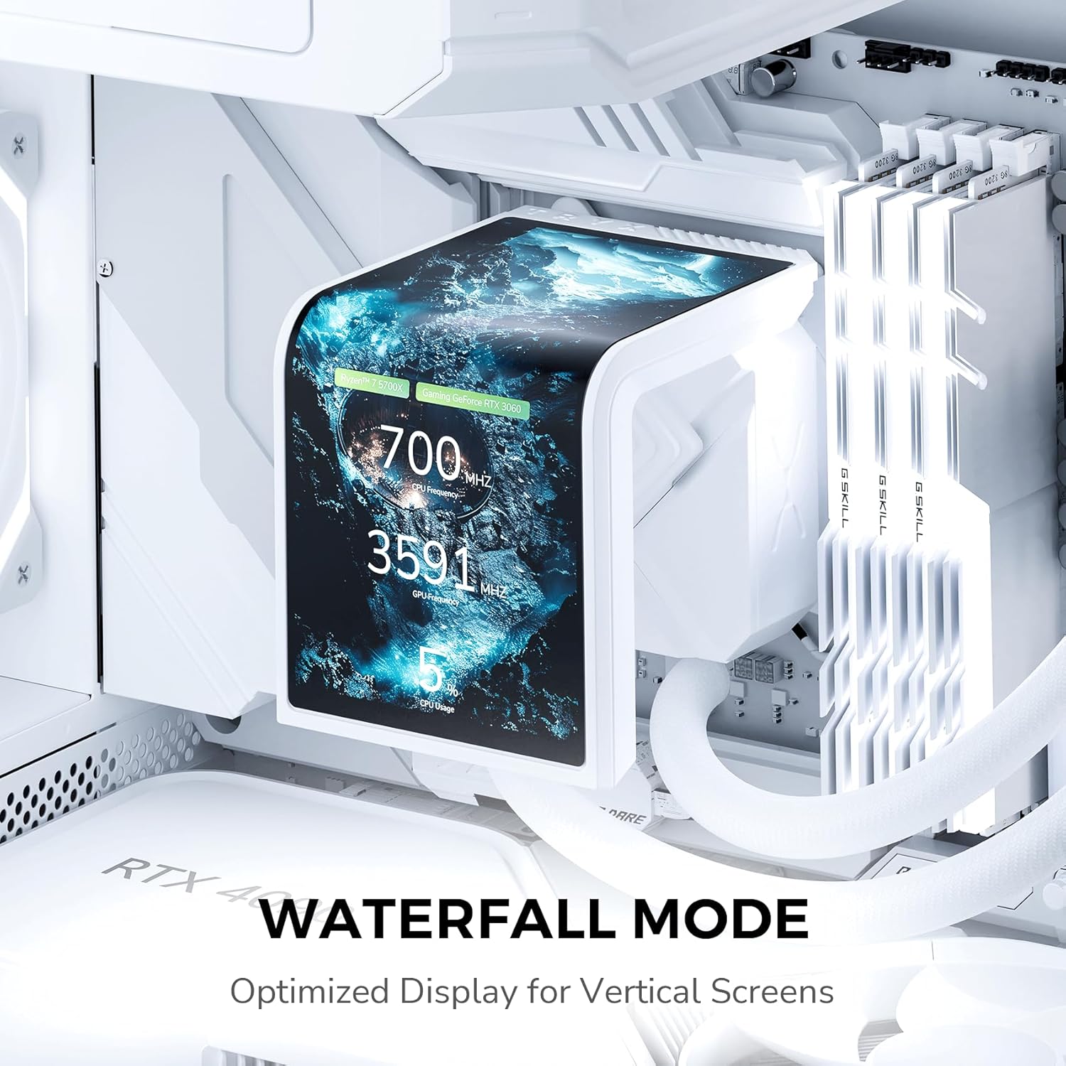 TRYX PANORAMA SE 360 ARGB White 360mm AIO Rotatable 6.67'' AMOLED Curved Screen 3D Anamorphic Effect Customizable AIO Cooler 360mm White Asetek Adela 280w TDP Intel LGA 1851/1700/1200/115X AMD AM5/AM4