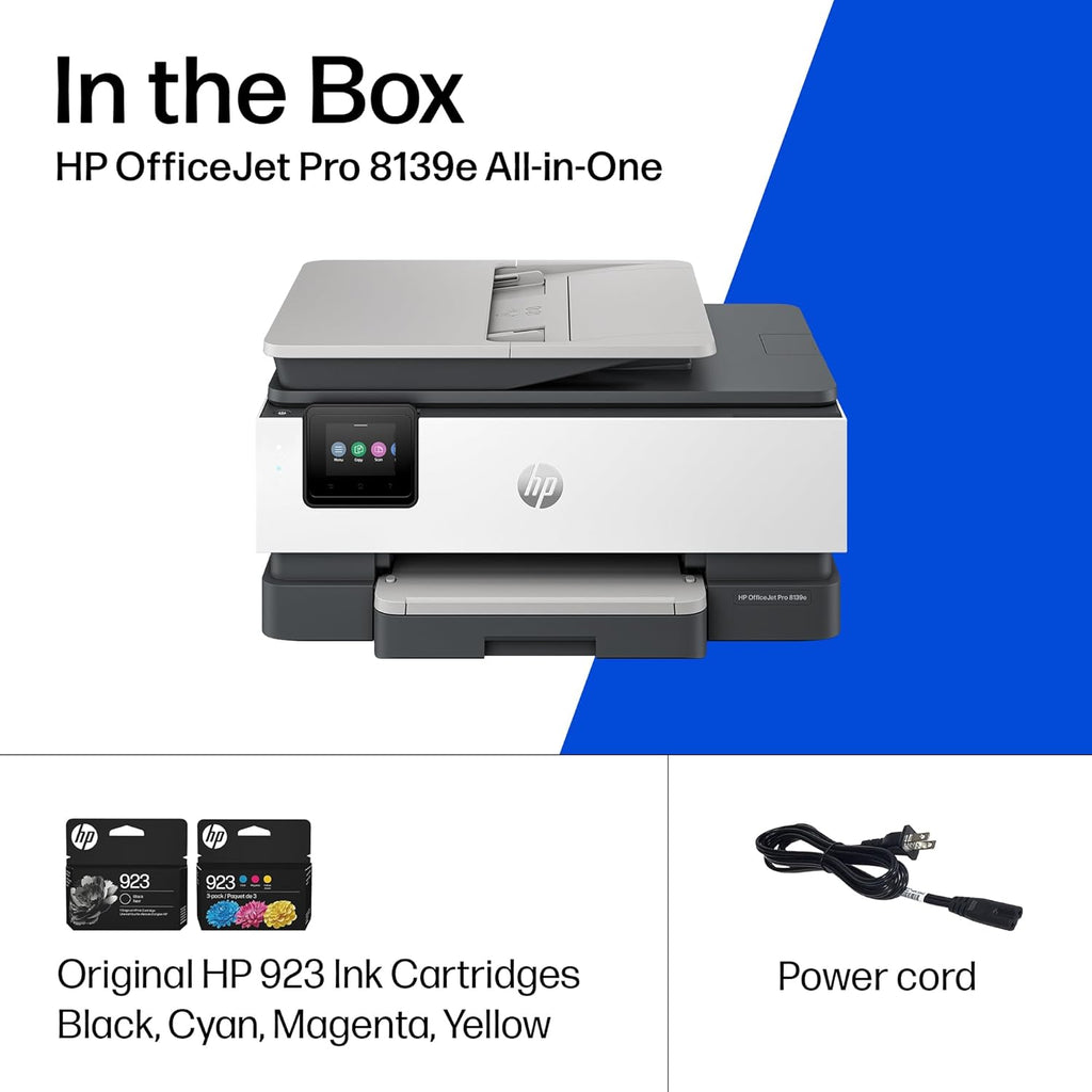 HP OfficeJet Pro 8139e Wireless All-in-One Color Inkjet Printer, Print, scan, copy, fax, ADF, Duplex printing Best-for-home office, 1 year Instant Ink trial included, AI-enabled (40Q51A)