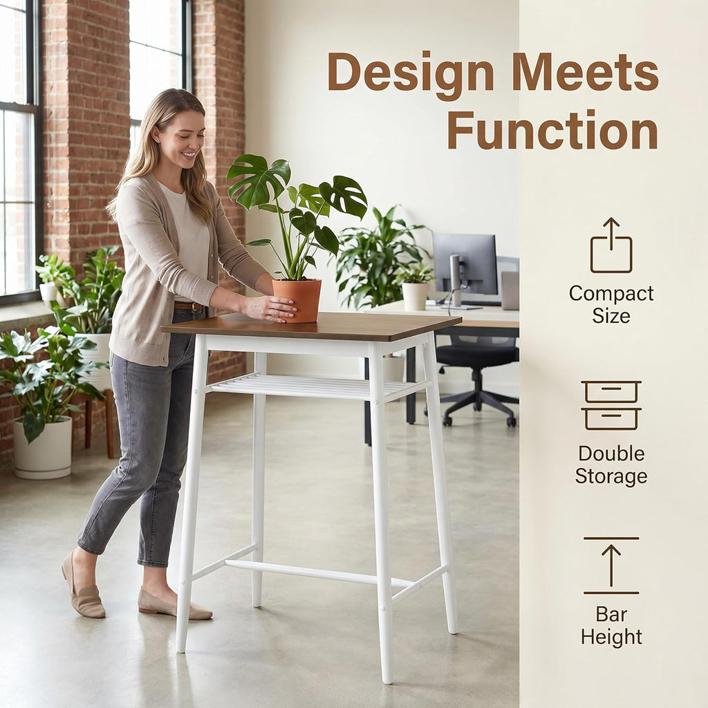 VESCASA 41.5" H Bar Table, Walnut Wood Top Space Saving Bar Table with White Legs for Home Bar Small Space Parties Kitchen Dining Room Coffee Shop