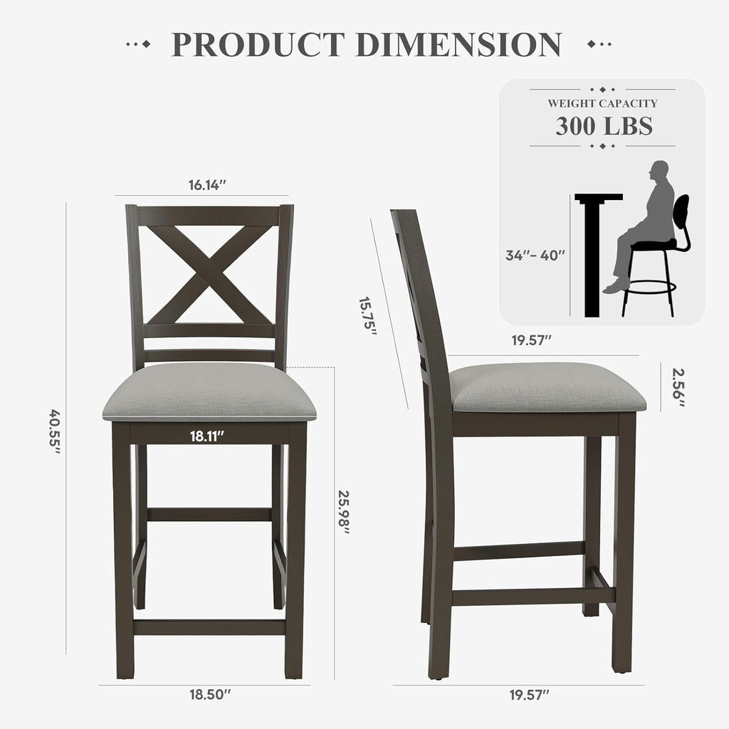 COLAMY Bar Stools Set of 2, Counter Height Bar Stools, Mid Century Modern Barstools with Back, Wood Barstools for Kitchen Dining Room Bar, Dark Grey