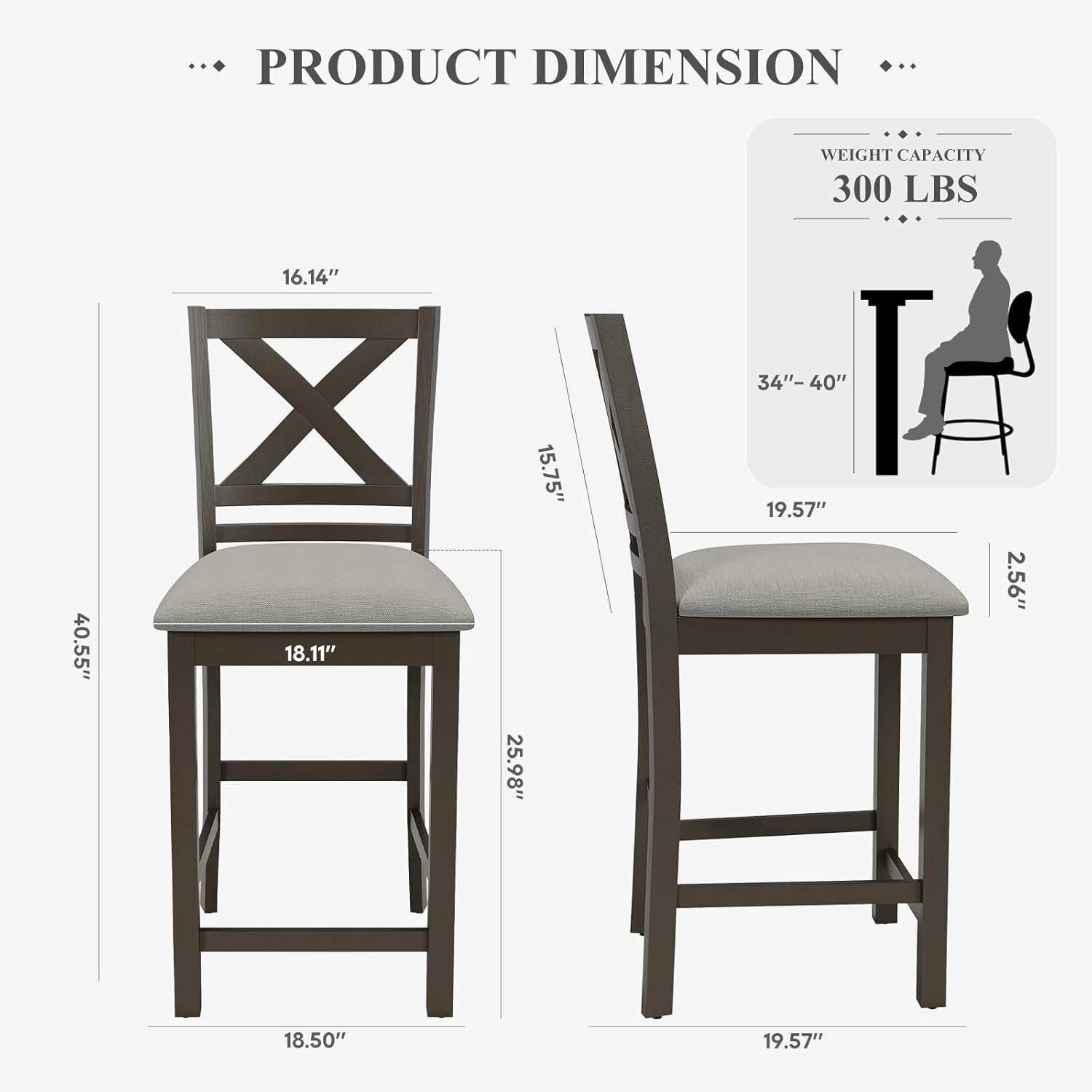 COLAMY Bar Stools Set of 2, Counter Height Bar Stools, Mid Century Modern Barstools with Back, Wood Barstools for Kitchen Dining Room Bar, Dark Grey