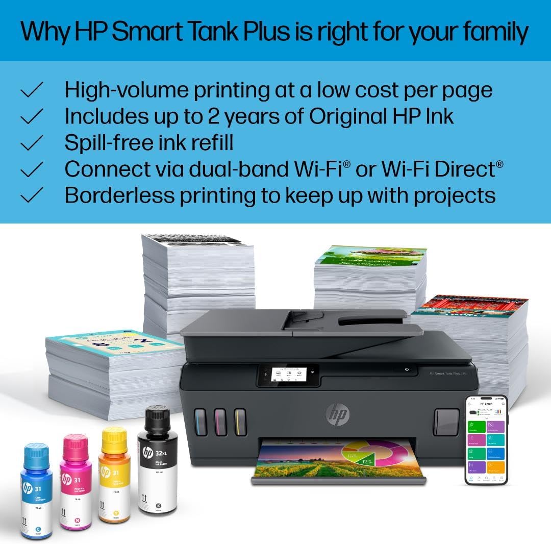HP Smart Tank Plus 570 Wireless All-in-One Ink Tank Printer with up to 2 Years of Ink Included (5HX14A)