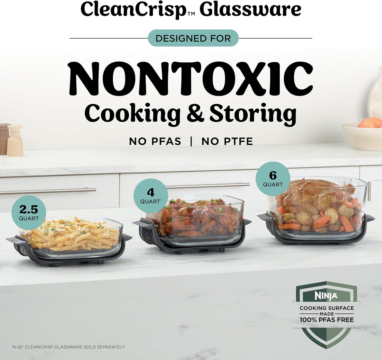 Ninja Crispi Pro 6-in-1 Glass Air Fryer | With Nontoxic, 6qt & 2.5qt Containers & Lids | Microwave, Freezer, Dishwasher Safe | 450°F Max Temp | 1800 Watt | Cyberspace | AS101CY
