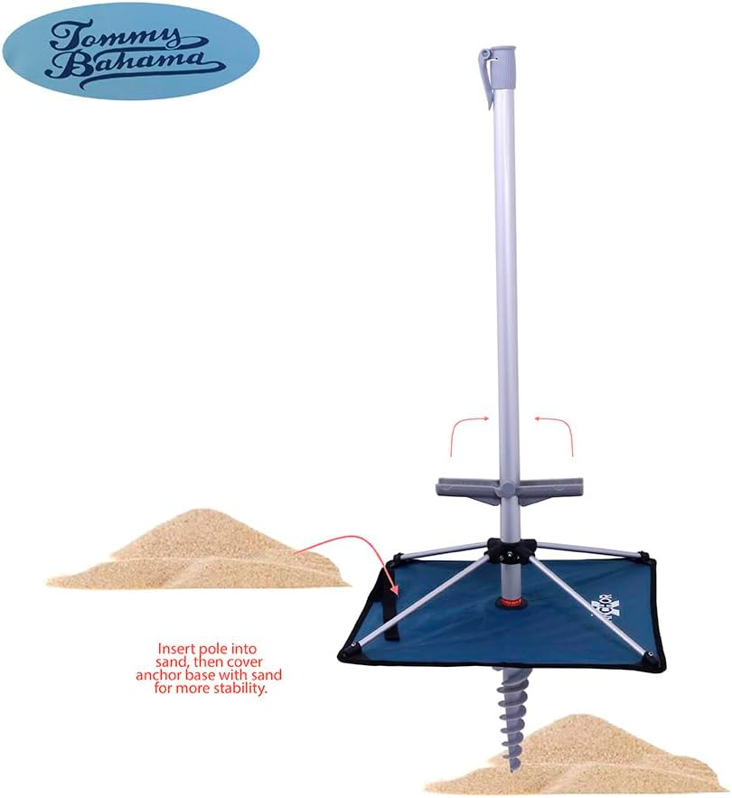 Tommy Bahama Fiberglass Beach Umbrella for Sand with Integrated Anchor