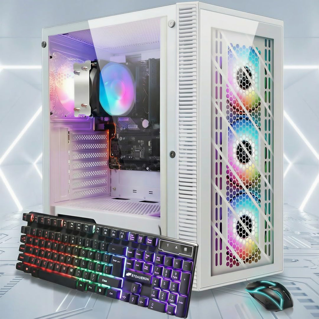 STGAubron RGB PC Computer Desktop, AMD Ryzen 7 5700G up to 4.6G, 16GB DDR4, 1TB SSD, WiFi & BT 5.2, RGB Fan*4, RGB Keyboard & Mouse, Windows 11 Home