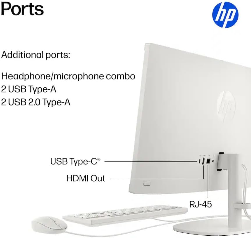 HP 21.5" FHD All-in-One Desktop Computer, 8GB RAM 128GB UFS, Quad-Core Intel N100 Processor, Keyboard & Mouse Included, PLUSERA 8-in-1 Hub, Windows 11 Home, White