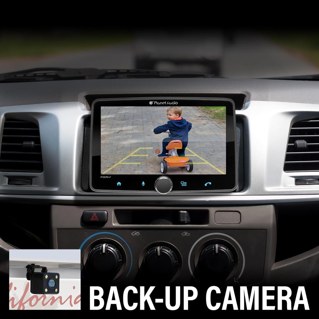 Planet Audio P70CPA-CF Car Stereo - Apple CarPlay, Android Auto, Single Din, 7 Inch Touchscreen, Bluetooth, No CD DVD Player, AM/FM Radio Receiver, Backup Camera