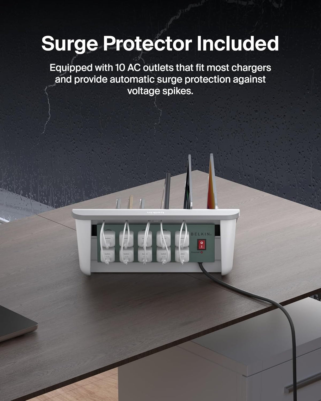 Belkin Charging Station For Laptops with Surge Protector - 10 Device USB Charging Dock for Tablets, Laptops, Chromebooks – Cable Management for Classrooms, Offices, Tech Labs, Shared Spaces, & More
