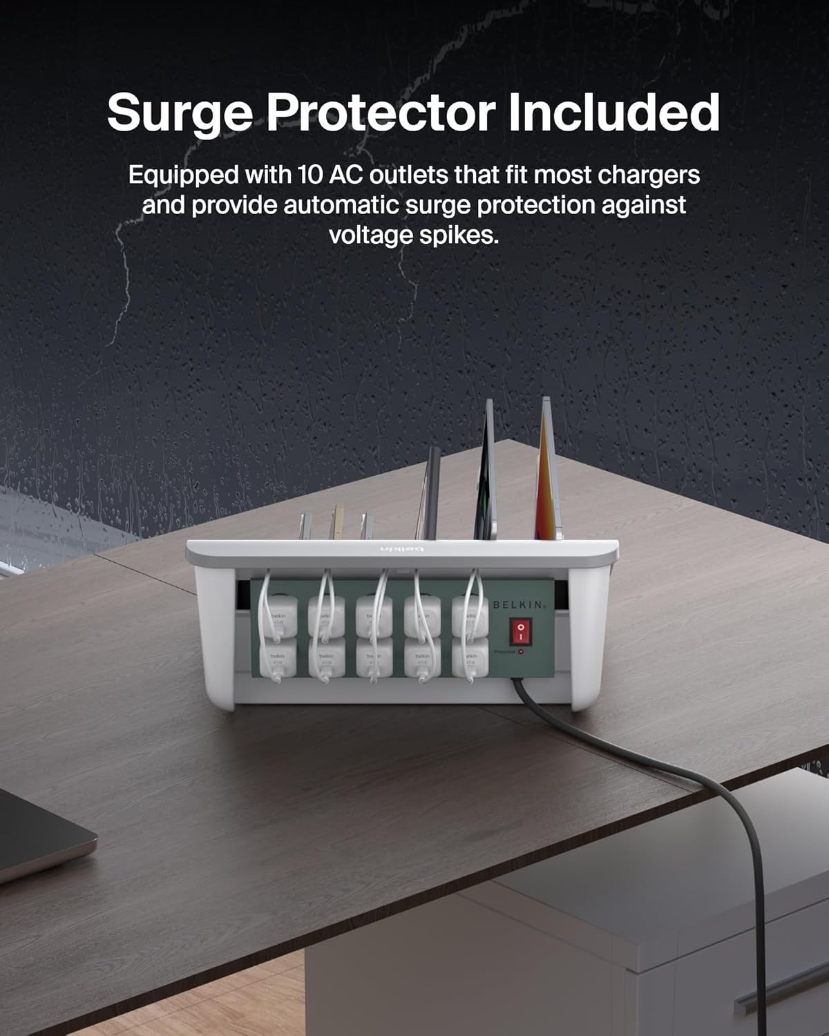 Belkin Charging Station For Laptops with Surge Protector - 10 Device USB Charging Dock for Tablets, Laptops, Chromebooks – Cable Management for Classrooms, Offices, Tech Labs, Shared Spaces, & More