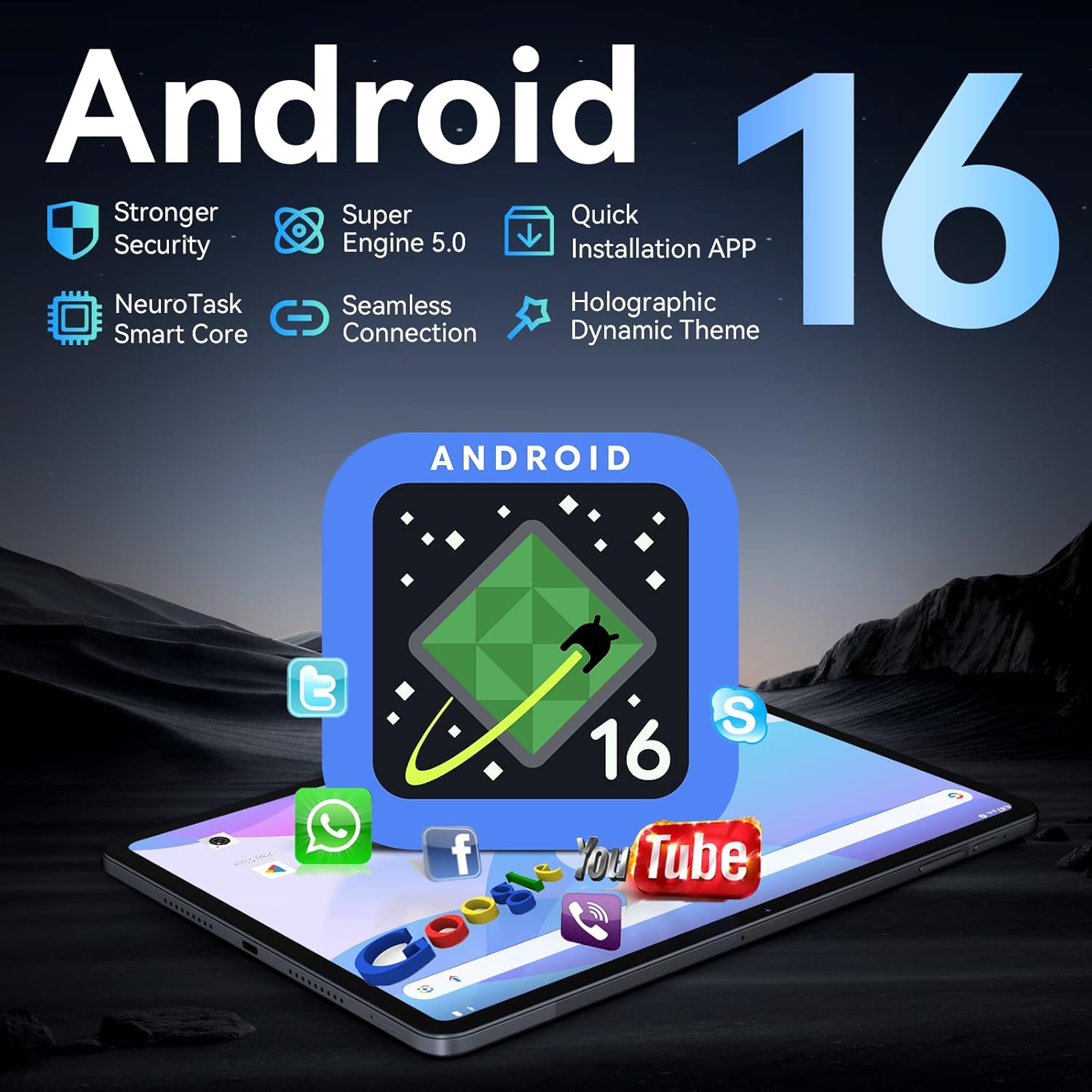 2026 upgrated 12 inch Tablet, Android 16 Tablet with Keyboard, 2K QHD Display for High-Res Gaming/Art/Productivity,with Wideline, 48GB+256GB+2TB, 5G WiFi/Octa-Core/10000mAh/GMS/GPS-4-year Warranty