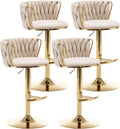 Riknuxi Woven Bar Stools Set of 4, Counter Height Bar Stools with Low Back, Gold Swivel Barstools for Kitchen Island, Bar Pub (Beige)