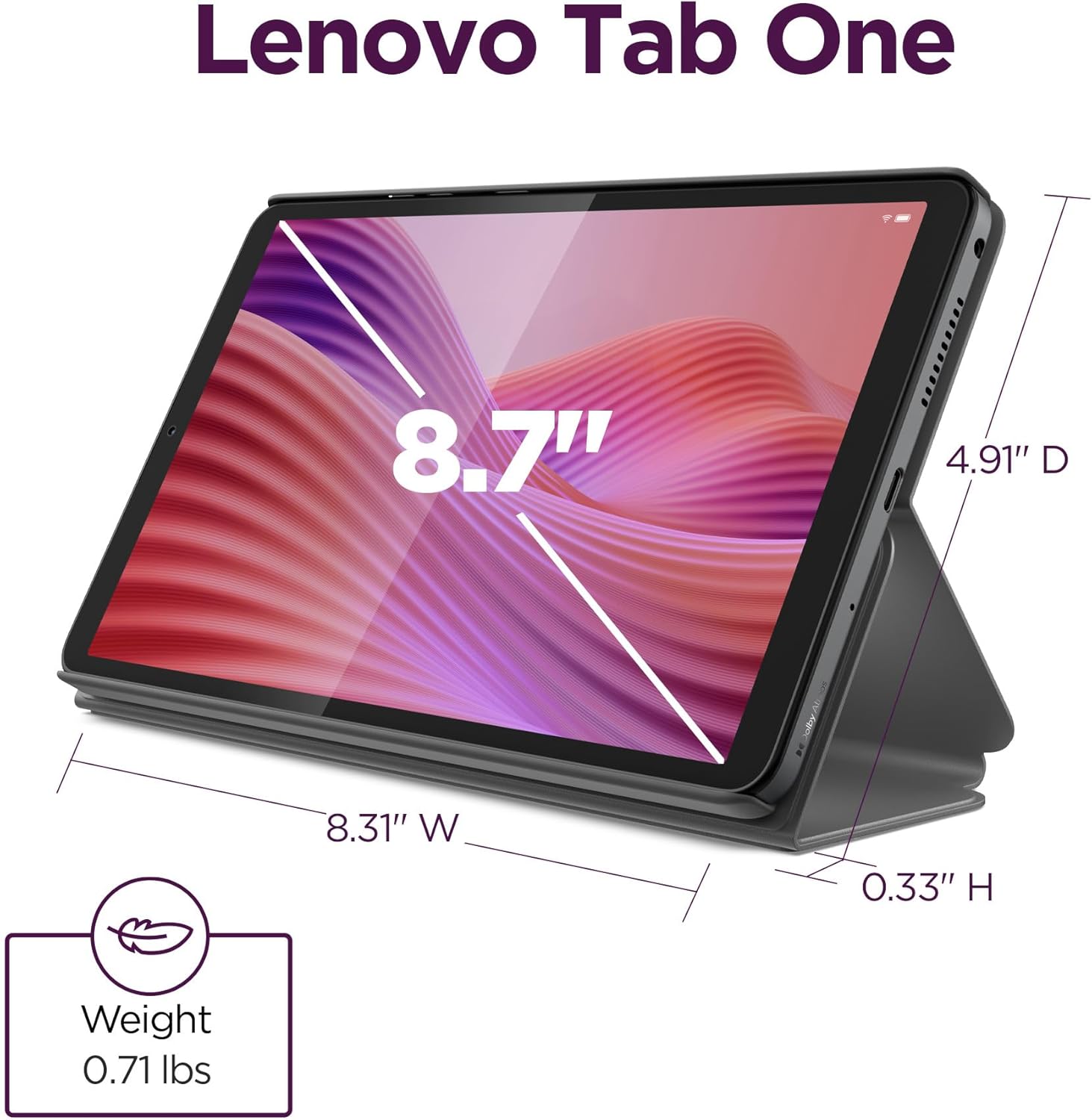 Lenovo Tab One - Lightweight Tablet - up to 12.5 Hours of YouTube Streaming - 8.7" HD Display - 4 GB Memory - 64 GB Storage - MediaTek Helio G85 - Includes Folio Case