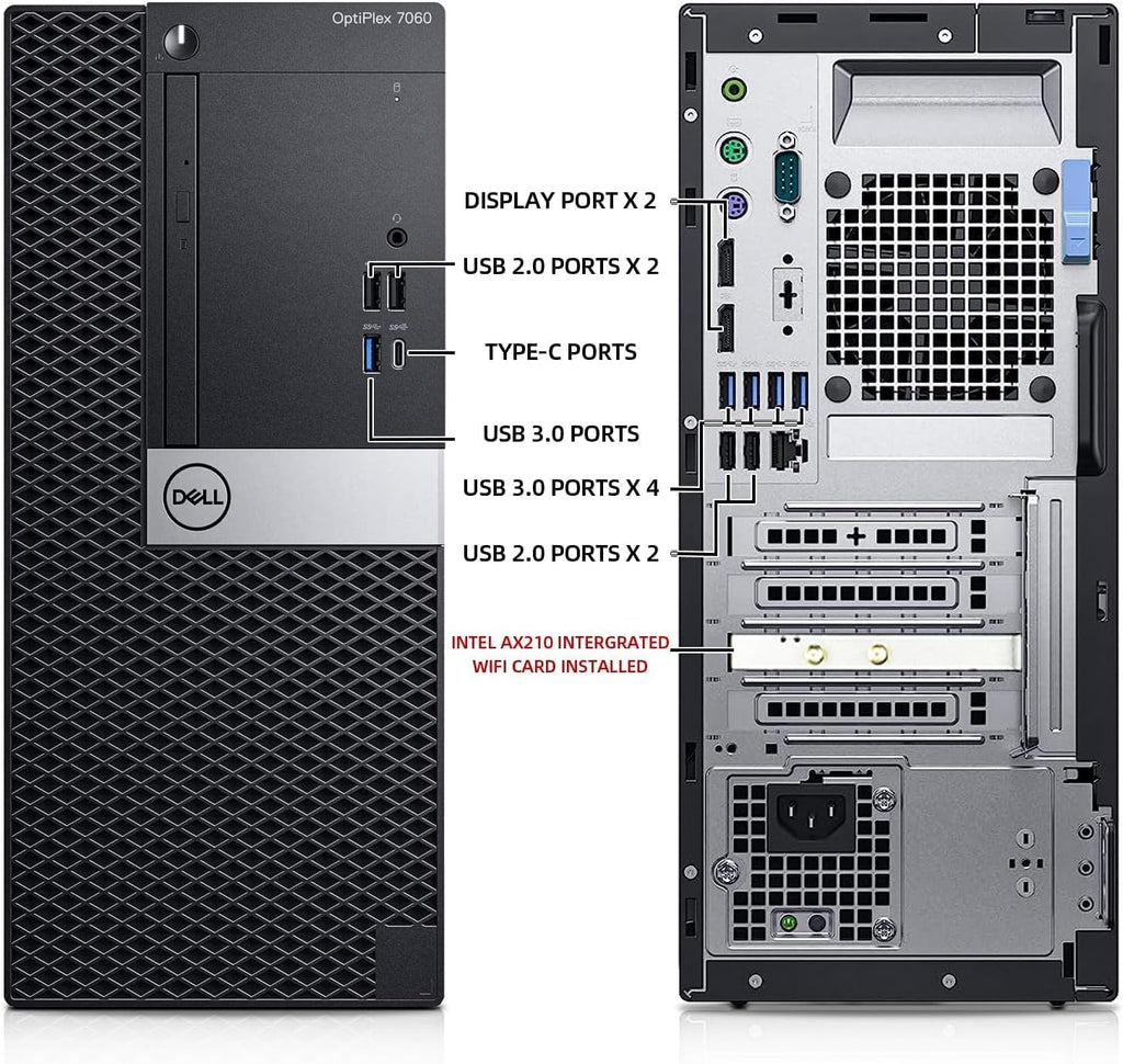 Dell OptiPlex 7060 Tower Computers Desktop Computer Windows 11,i7-8700 3.2GHz,32GB DDR4 Ram 512GB SSD M.2 NVMe SSD,Intel AX210 Built WiFi 6e Bluetooth 5.3, Refurbished Desktop,HDMI,DVD-RW (Renewed)