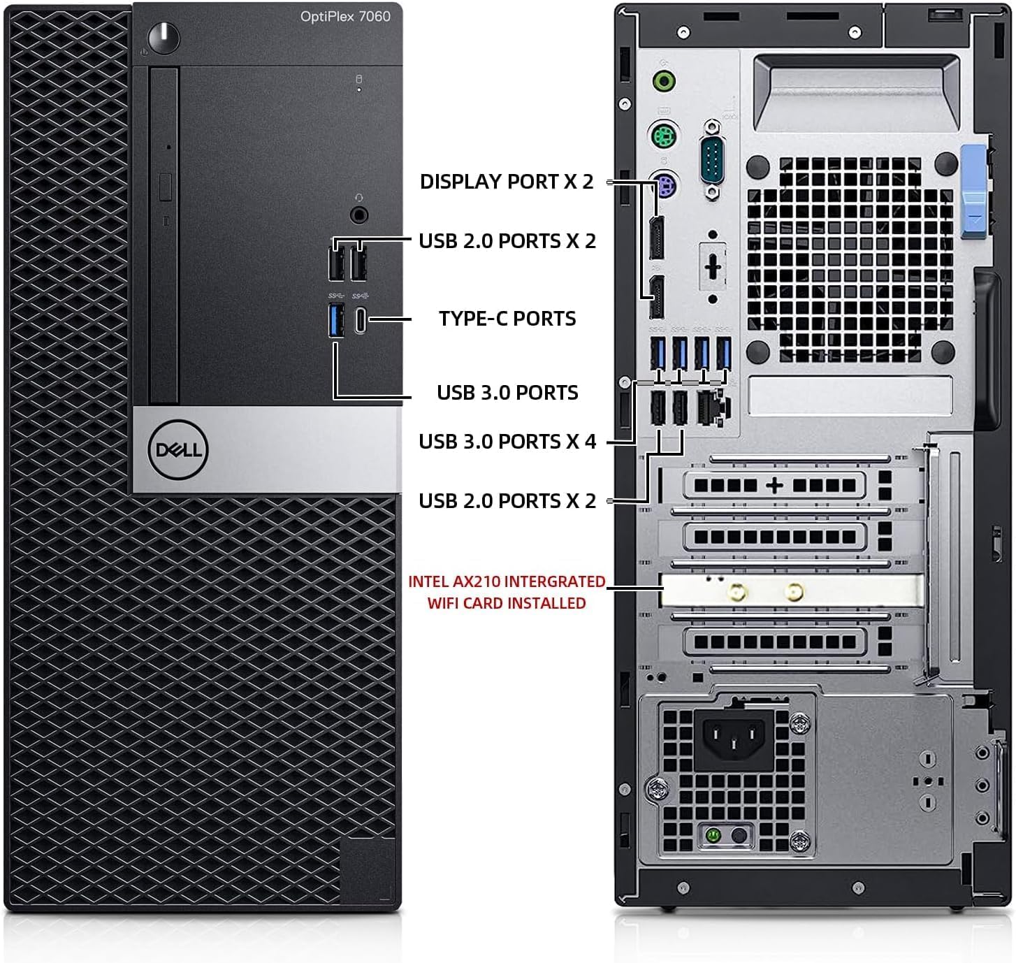 Dell OptiPlex 7060 Tower Computers Desktop Computer Windows 11,i7-8700 3.2GHz,32GB DDR4 Ram 512GB SSD M.2 NVMe SSD,Intel AX210 Built WiFi 6e Bluetooth 5.3, Refurbished Desktop,HDMI,DVD-RW (Renewed)