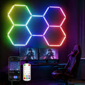 Glitgate RGB Hexagon Garage Lights, LED Hex Lights with App & Remote Control, DIY Modular Honeycomb Lighting System, Music Sync Dimmable Smart Ceiling Light Fixture for Gym, Shop, Gaming Room