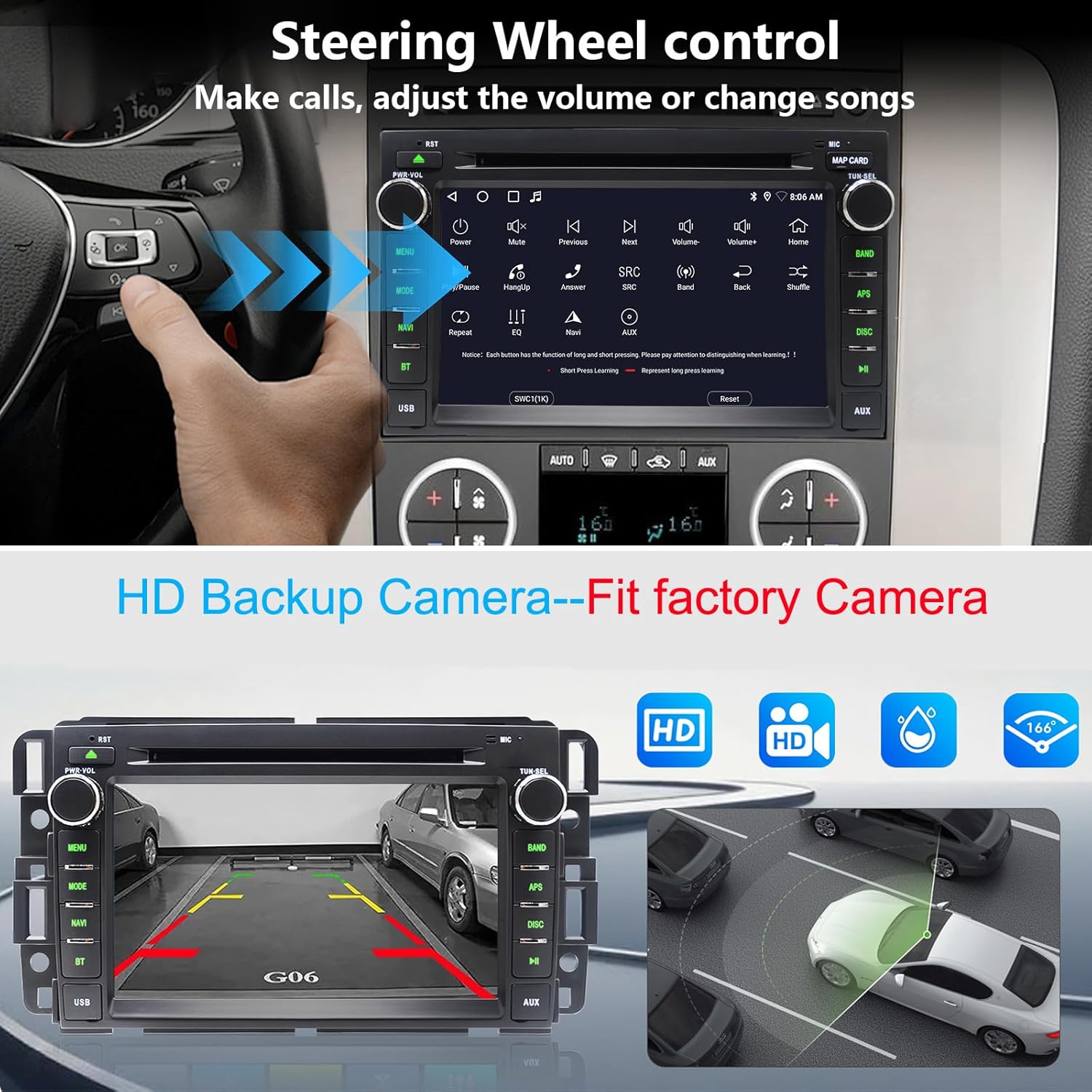 Car Radio Stereo CD DVD Player for Chevrolet Impala Traverse Avalanche GMC Sierra Acadia Yukon Chevy Silverado Tahoe Suburban 2007-2013 with Wireless Carplay Android Auto Navi Backup Cam/SWC