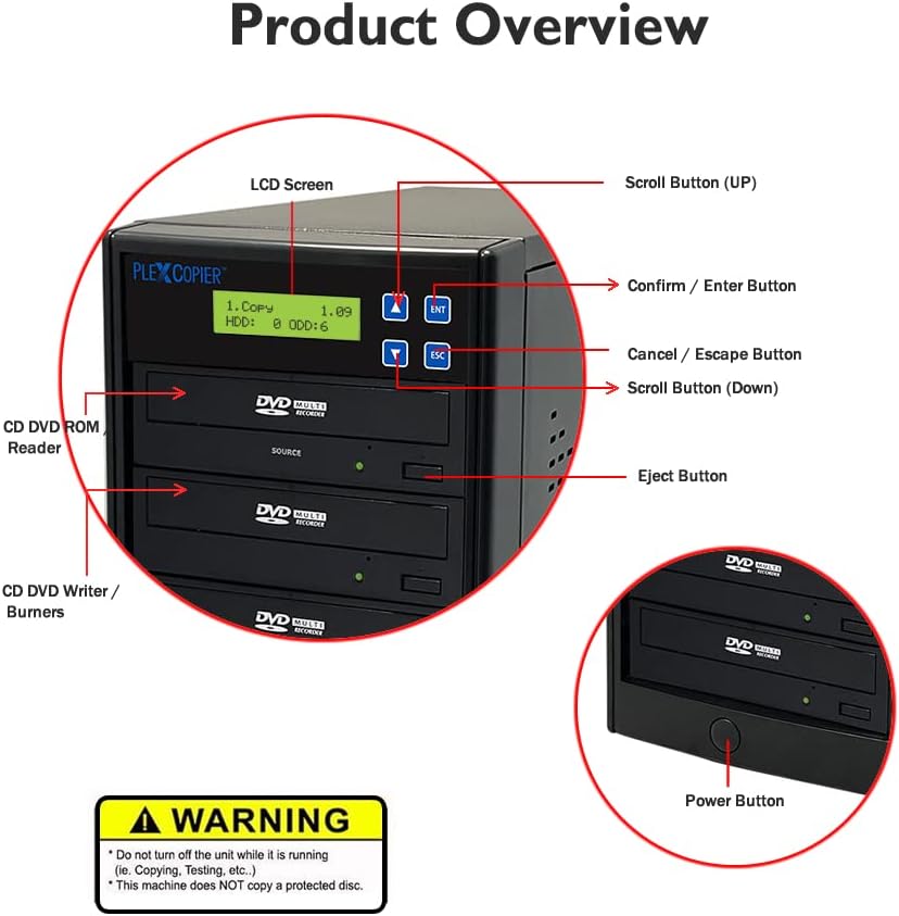 24X SATA 1 to 5 CD DVD M-Disc Supported Duplicator Writer Copier Tower with Free DVD Video Copy Protection